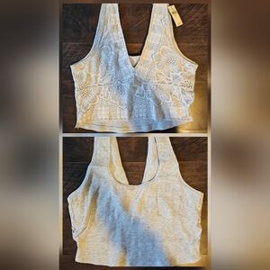 Aerie Reversible Bralette, Gray Floral V-Neck Ribbed Size Small